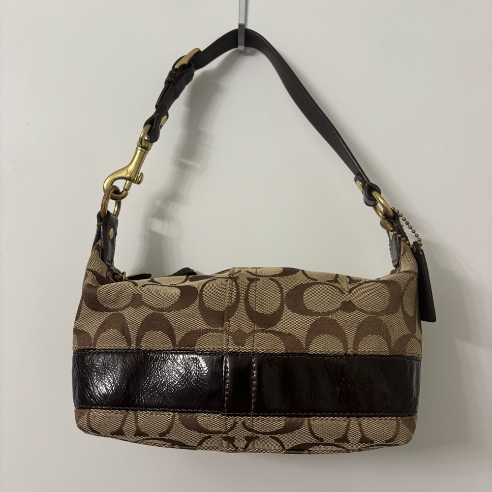 2008 Vintage Coach Signature Stripe Top Handle Small Purse Bag Brown Y2K